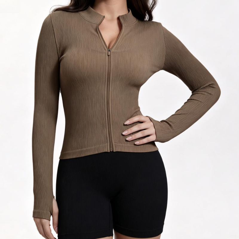 Women Ribbed Long Sleeve Zip U - Outdoor Sportswear ulasan dan harga